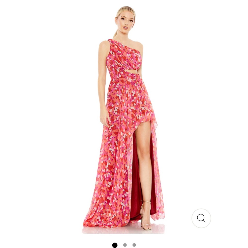 Mac Duggal Pink Multi One-Shoulder Maxi Dress